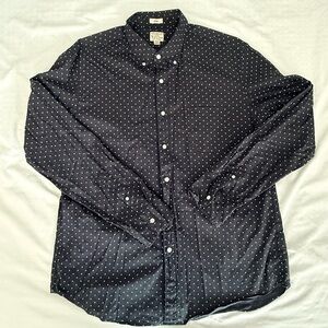 Men's J Crew Washed Navy Polka Dot Shirt XL Slim Extra Large